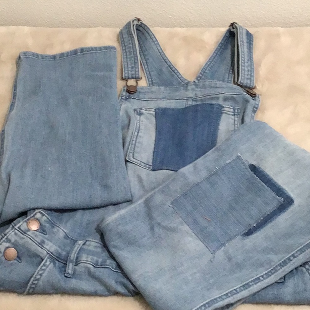 NWOT AMERICAN RAG Denim Patched Overall High Rise Straight Leg Fit Full Length